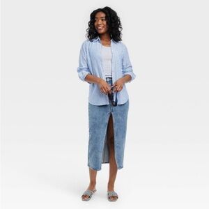 Women's Linen Long Sleeve Collared Button-Down Shirt - Universal Thread new